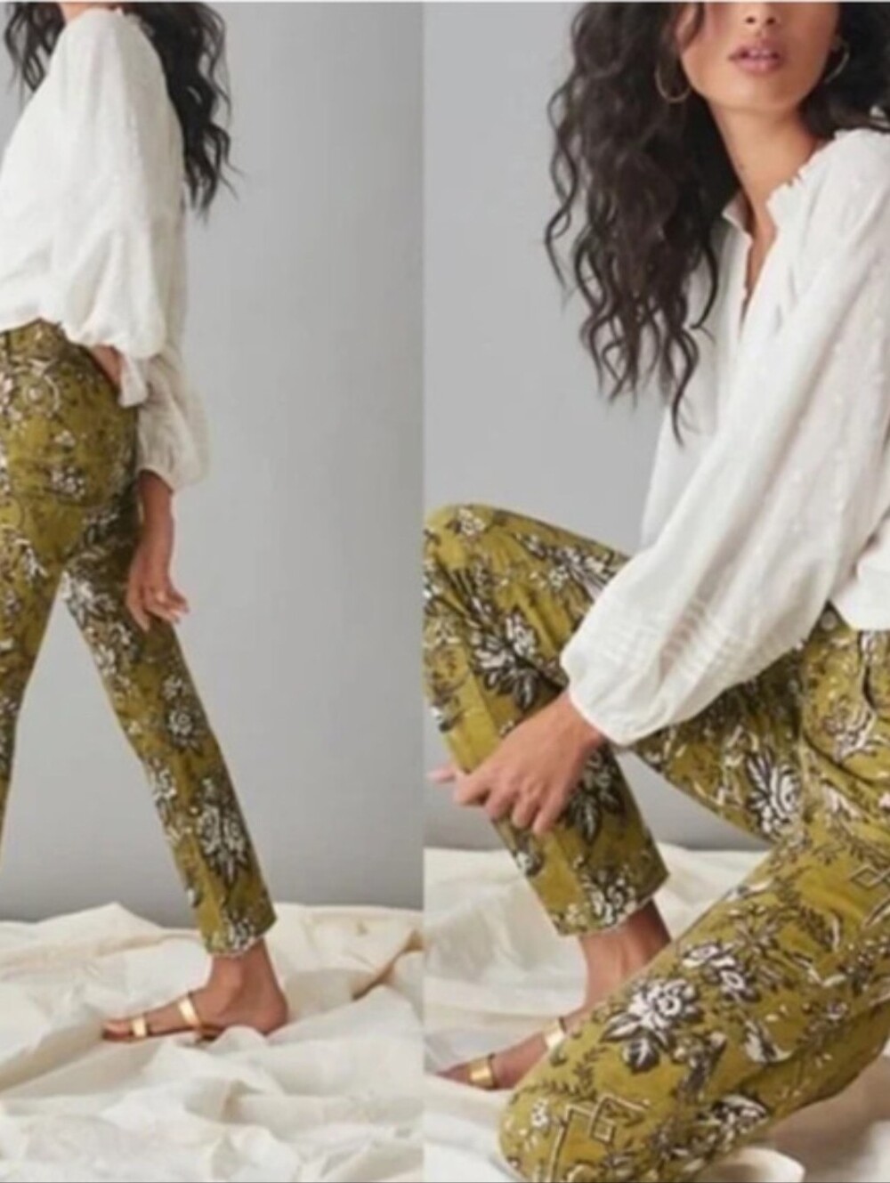 Anthropologie Pilcro High Rise Cigarette Floral Olive Pants Size 30T